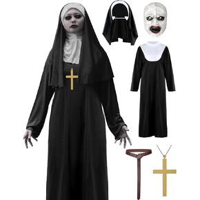CICOCI Unisex Nun Costume For Men Women With Scary Mask Set Adult Halloween Costume Plus Size