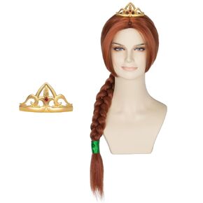 Miss U Hair Women Princess Long Reddish Brown Braided Wig with Crown and Green Ribbon Cosplay Party Wig
