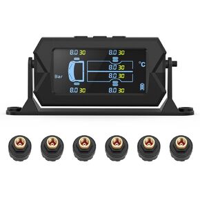 Tire Pressure Monitoring System, 7.84" Cordless Solar Charge RV TPMS with 6 Sensors,for RV Travel Trailer Truck Fifth Wheel Motorhome, Real-time Monitoring Pressure & Temperature(0~214 PSI)