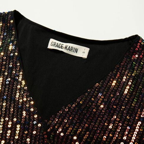 GRACE KARIN Women's 2024 Sequin Sparkly Tops Sleeveless V Neck Ruched Asymmetrical Sparkle Glitter Party Shirts Tops in Saudi Arabia