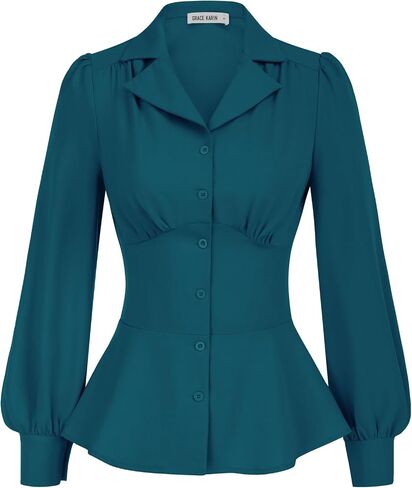 GRACE KARIN Button Down Shirts for Women Fall Peplum Tops Long Sleeve Work Blouse Collared Shirt Dressy Top in Saudi Arabia