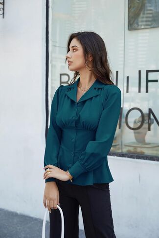 GRACE KARIN Button Down Shirts for Women Fall Peplum Tops Long Sleeve Work Blouse Collared Shirt Dressy Top in Saudi Arabia