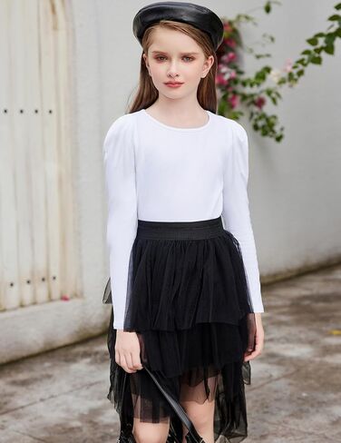 Arshiner Girls Shirts Puff Long Sleeve Shirts Casual Crewneck Tops Tunic Blouse in Saudi Arabia
