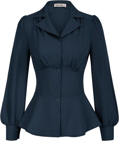 GRACE KARIN Button Down Shirts for Women Fall Peplum Tops Long Sleeve Work Blouse Collared Shirt Dressy Top in Saudi Arabia