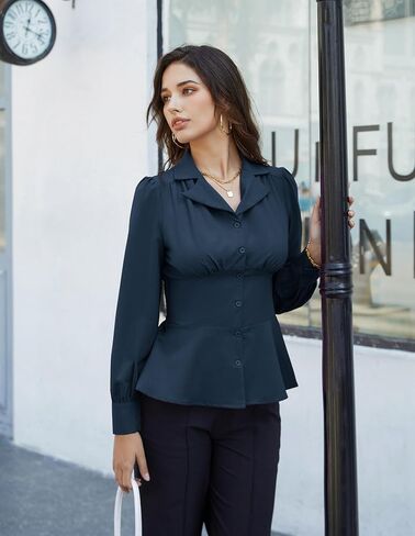 GRACE KARIN Button Down Shirts for Women Fall Peplum Tops Long Sleeve Work Blouse Collared Shirt Dressy Top in Saudi Arabia