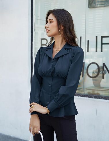 GRACE KARIN Button Down Shirts for Women Fall Peplum Tops Long Sleeve Work Blouse Collared Shirt Dressy Top in Saudi Arabia