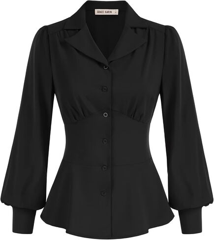 GRACE KARIN Button Down Shirts for Women Fall Peplum Tops Long Sleeve Work Blouse Collared Shirt Dressy Top in Saudi Arabia