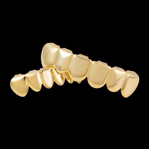 مجموعة شوايات أسنان هيب هوب مطلية بالذهب عيار 24 قيراط، مجموعة أغطية أسنان مصقولة مناسبة حسب الطلب، مجموعة شوايات علوية وسفلية مع 2 قضبان قولبة من السيليكون قابلة للإزالة للنساء والرجال هدية لحفلات الهالوين in Saudi Arabia