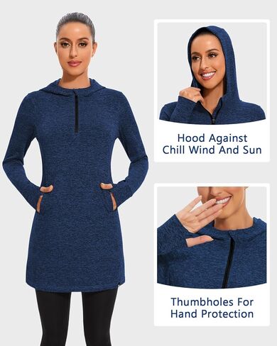 WOWENY Women's Fleece Dress Thermal Sweatshirt Tunic Dress Long Quarter Zip Pullover Polar Winter Dress with Pocket in Kuwait