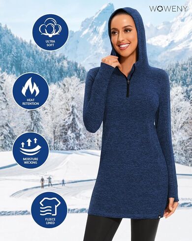 WOWENY Women's Fleece Dress Thermal Sweatshirt Tunic Dress Long Quarter Zip Pullover Polar Winter Dress with Pocket in Kuwait