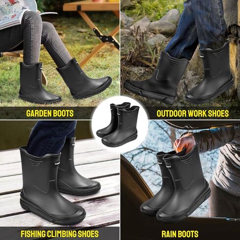 أحذية المطر Tmore للرجال أحذية مطاطية مقاومة للماء منتصف الساق مضادة للانزلاق أحذية الحديقة مريحة وخفيفة الوزن أحذية العمل حذاء المطر للخارج، صيد الأسماك، المشي لمسافات طويلة، التخييم in Kuwait