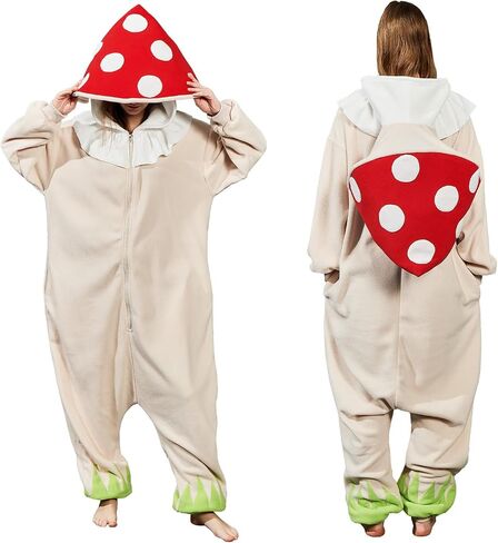 Mushroom Onesie Adult Halloween Mushroom Costume Fun and Cozy One-Piece Pajamas for Women and Men in Saudi Arabia