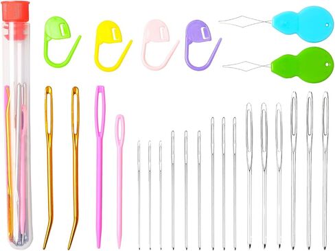 Hekisn 25Pcs Large Eye Blunt Yarn Needles Kit, Assorted Sizes Bent Tapestry Darning Needle & Stitch Markers &Threaers for Knitting, Crochet (Purple) in Saudi Arabia