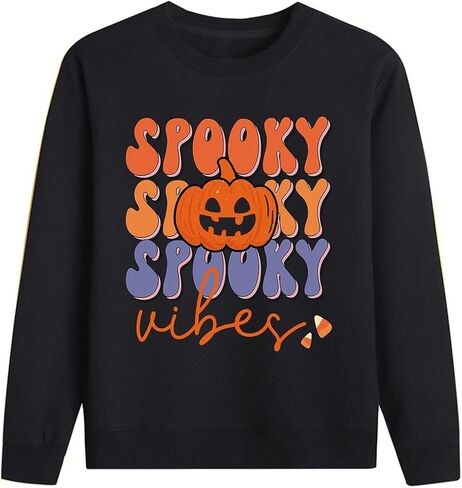 Halloween Sweatshirts for Boys Girls Spooky Vibes Pullover Long Sleeve Shirt Ghost Pumpkin Fall Clothes 1-10 Years in Saudi Arabia