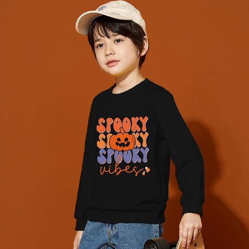 Halloween Sweatshirts for Boys Girls Spooky Vibes Pullover Long Sleeve Shirt Ghost Pumpkin Fall Clothes 1-10 Years in Saudi Arabia