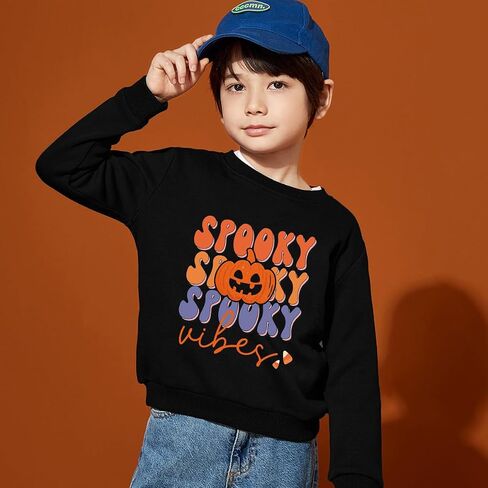 Halloween Sweatshirts for Boys Girls Spooky Vibes Pullover Long Sleeve Shirt Ghost Pumpkin Fall Clothes 1-10 Years in Saudi Arabia