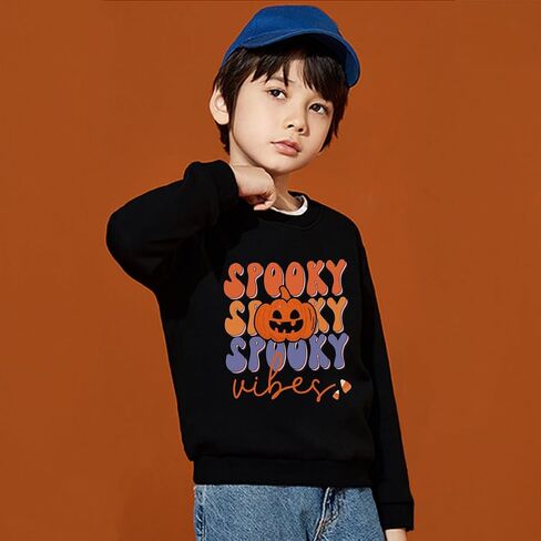Halloween Sweatshirts for Boys Girls Spooky Vibes Pullover Long Sleeve Shirt Ghost Pumpkin Fall Clothes 1-10 Years in Saudi Arabia