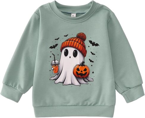 CM C&M WODRO Toddler Halloween Sweatshirt Girl Boy Pumpkin Ghost Pullover Crewneck Long Sleeve Shirt Cute Spooky Season Tops in Kuwait