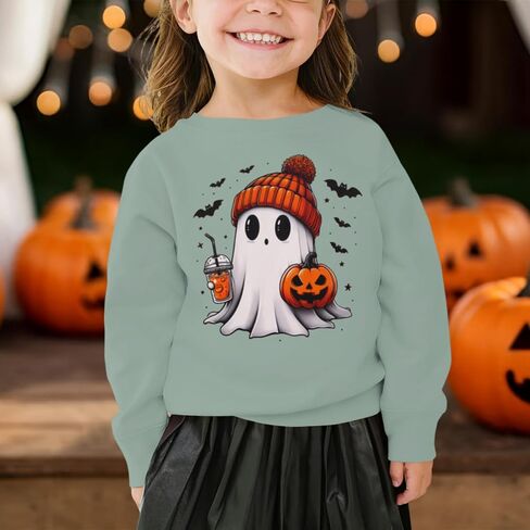 CM C&M WODRO Toddler Halloween Sweatshirt Girl Boy Pumpkin Ghost Pullover Crewneck Long Sleeve Shirt Cute Spooky Season Tops in Kuwait