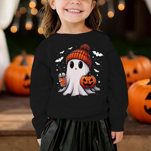 CM C&M WODRO Toddler Halloween Sweatshirt Girl Boy Pumpkin Ghost Pullover Crewneck Long Sleeve Shirt Cute Spooky Season Tops in Kuwait