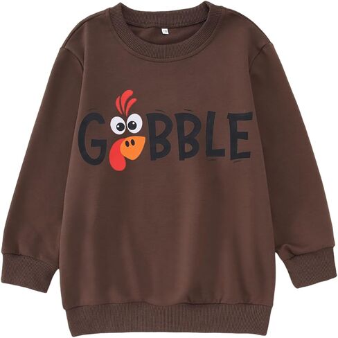ملابس صبي فتاة عيد الشكر للأطفال Gobble تركيا جرافيك سويت شيرت كاجوال بياقة دائرية وأكمام طويلة in Kuwait