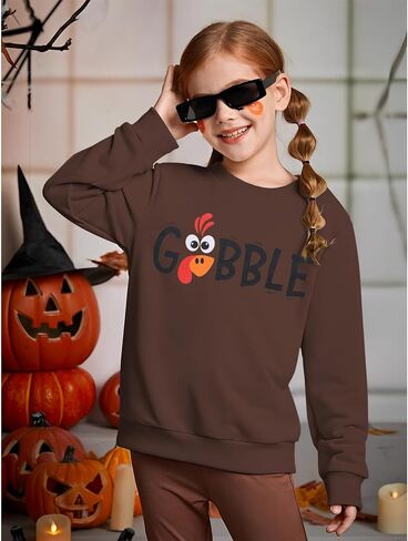 ملابس صبي فتاة عيد الشكر للأطفال Gobble تركيا جرافيك سويت شيرت كاجوال بياقة دائرية وأكمام طويلة in Kuwait