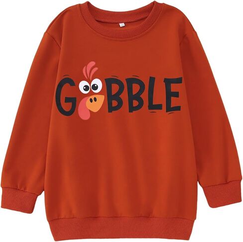 ملابس صبي فتاة عيد الشكر للأطفال Gobble تركيا جرافيك سويت شيرت كاجوال بياقة دائرية وأكمام طويلة in Kuwait