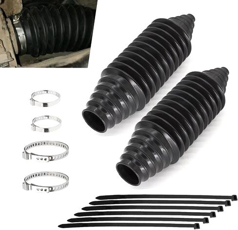 2 PCS Car Steering Gear Ball Cage Kit, 8.78" Non-detachable Steering Rack Dust Cover + 7.8" Cable Tie + 1.86" Clamp + 2.49" Clamp, Replacement Modification Accessories, for Cars (Black) in Saudi Arabia