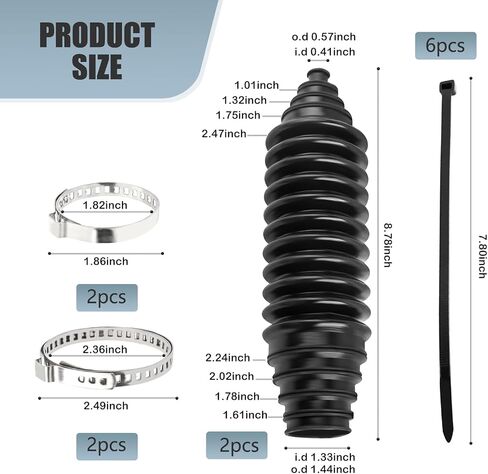 2 PCS Car Steering Gear Ball Cage Kit, 8.78" Non-detachable Steering Rack Dust Cover + 7.8" Cable Tie + 1.86" Clamp + 2.49" Clamp, Replacement Modification Accessories, for Cars (Black) in Saudi Arabia