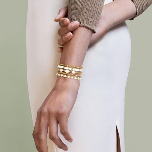 أساور الذهب للنساء سوار اللؤلؤ سوار الذهب كومة مطرز أساور للنساء 14K مطلية بالذهب تمتد حبة الكرة سوار مجموعات مجوهرات لهدايا عيد الميلاد عيد الميلاد in Kuwait