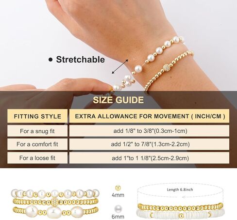 أساور الذهب للنساء سوار اللؤلؤ سوار الذهب كومة مطرز أساور للنساء 14K مطلية بالذهب تمتد حبة الكرة سوار مجموعات مجوهرات لهدايا عيد الميلاد عيد الميلاد in Kuwait