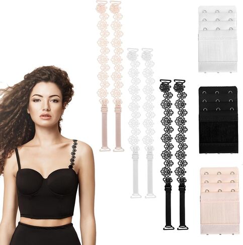 6Pcs Women Bra Straps, Adjustable Lace Flower Bra Strap with Bra Extender Elastic Bathing Suit Strap Bra Strap Holder in Saudi Arabia