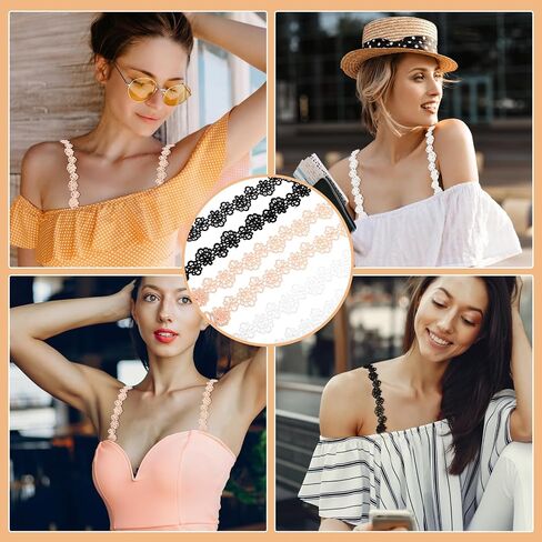 6Pcs Women Bra Straps, Adjustable Lace Flower Bra Strap with Bra Extender Elastic Bathing Suit Strap Bra Strap Holder in Saudi Arabia