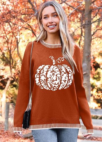 Halloween Sweaters for Woman: Funny Pumpkin Sweater Fall Knitted Pullover Sweaters Long Sleeve Tops in Saudi Arabia