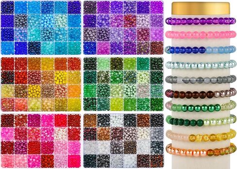 XSEINO About 1200PCS 6mm Glass Beads Bracelet Making Kit,24 Assorted Black and White Series Colorful Crystal Beads for Bracelet and Jewelry Making and DIY Crafts,Friendship Bracelets in Saudi Arabia