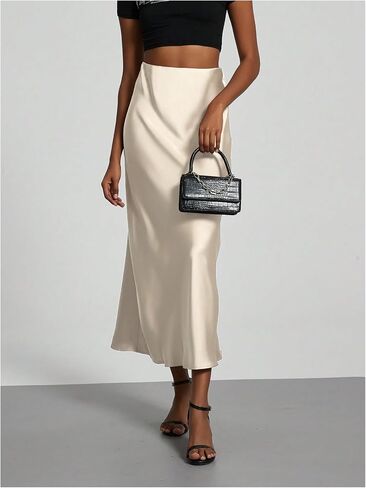 SHENHE Women's Satin Maxi Skirts High Waisted A Line Long Skirts Elegant Office Skirts in Kuwait