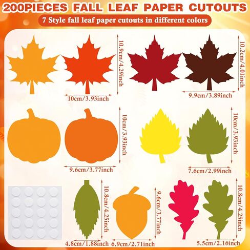 Seajan 200 Pcs Paper Leaves Fall Leaf Cutouts for Craft Bulk Thanksgiving Autumn Leaves Cutout Decor Fall Bulletin Board Decorations Pumpkin Cutouts with 400 Pcs Glue Point Dots for DIY Craft in Saudi Arabia