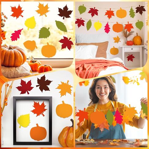 Seajan 200 Pcs Paper Leaves Fall Leaf Cutouts for Craft Bulk Thanksgiving Autumn Leaves Cutout Decor Fall Bulletin Board Decorations Pumpkin Cutouts with 400 Pcs Glue Point Dots for DIY Craft in Saudi Arabia