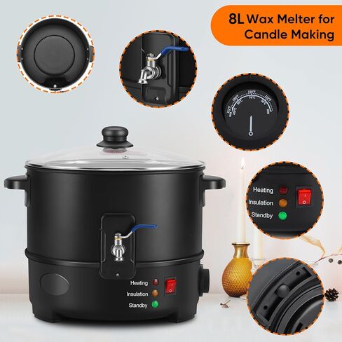 وعاء تذويب الشمع لصنع الشموع من Panghuhu88، مذيب شمع سعة 8 لتر مع فوهة صب سريعة وتحكم في درجة الحرارة، مذيب صابون كهربائي غير لاصق لمستلزمات صنع الصابون، مذيب شمع للشموع في المنزل التجاري in Kuwait