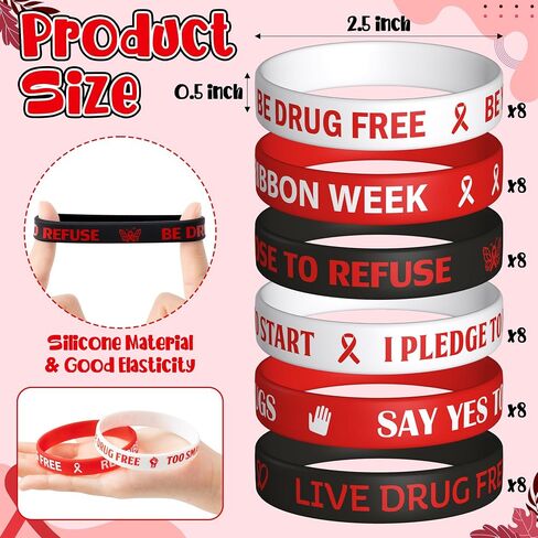 WATINC Red Ribbon Week Silicone Bracelets Set, Drug Free Red Ribbon Week Awareness Stretch Wristbands, Motivational Inspirational Rubber Bracelet Anti Drugs Events Gifts for Men Women Teens(120Pcs) in Saudi Arabia