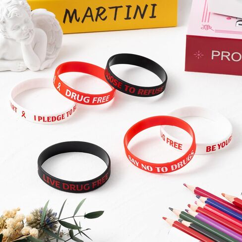 WATINC Red Ribbon Week Silicone Bracelets Set, Drug Free Red Ribbon Week Awareness Stretch Wristbands, Motivational Inspirational Rubber Bracelet Anti Drugs Events Gifts for Men Women Teens(120Pcs) in Saudi Arabia