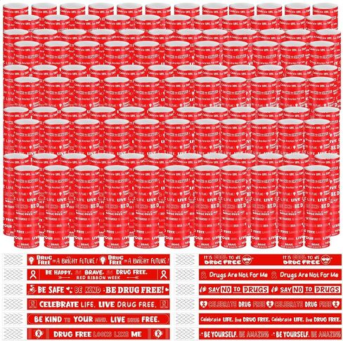 2400 Pcs Drug Free Wristband Bulk 12 Style Red Ribbon Bracelets Red Ribbon Wristbands Tamper Proof Design Red Ribbon Week Awareness Supplies for Red Ribbon Week Drugs Free Campaigns Events in Saudi Arabia