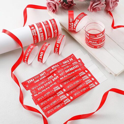 2400 Pcs Drug Free Wristband Bulk 12 Style Red Ribbon Bracelets Red Ribbon Wristbands Tamper Proof Design Red Ribbon Week Awareness Supplies for Red Ribbon Week Drugs Free Campaigns Events in Saudi Arabia
