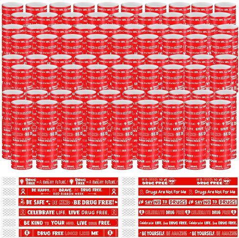 2400 Pcs Drug Free Wristband Bulk 12 Style Red Ribbon Bracelets Red Ribbon Wristbands Tamper Proof Design Red Ribbon Week Awareness Supplies for Red Ribbon Week Drugs Free Campaigns Events in Saudi Arabia