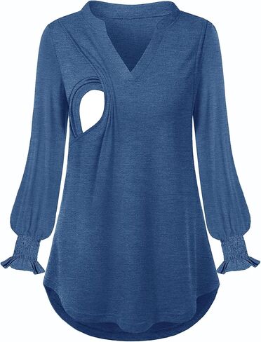 تي شيرتات نسائية للرضاعة الطبيعية ذات فتحة رقبة على شكل حرف V وأكمام طويلة منتفخة in Kuwait