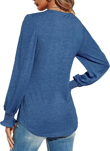 تي شيرتات نسائية للرضاعة الطبيعية ذات فتحة رقبة على شكل حرف V وأكمام طويلة منتفخة in Kuwait