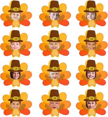 Poen 24 Pcs Thanksgiving Turkey Cutouts Autumn Paper Thanksgiving Cut Outs Mask with 100 Pcs Glue Points Fall Bulletin Board Decor for Harvest DIY Craft Art Photo School Home Party Favor in Saudi Arabia