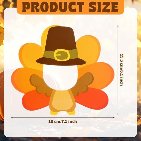 Poen 24 Pcs Thanksgiving Turkey Cutouts Autumn Paper Thanksgiving Cut Outs Mask with 100 Pcs Glue Points Fall Bulletin Board Decor for Harvest DIY Craft Art Photo School Home Party Favor in Saudi Arabia
