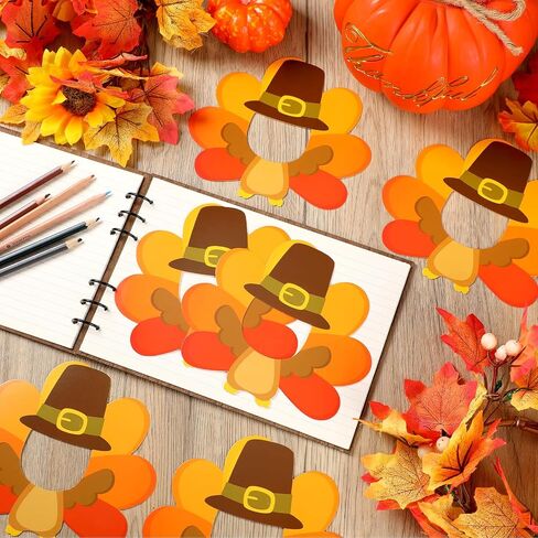 Poen 24 Pcs Thanksgiving Turkey Cutouts Autumn Paper Thanksgiving Cut Outs Mask with 100 Pcs Glue Points Fall Bulletin Board Decor for Harvest DIY Craft Art Photo School Home Party Favor in Saudi Arabia