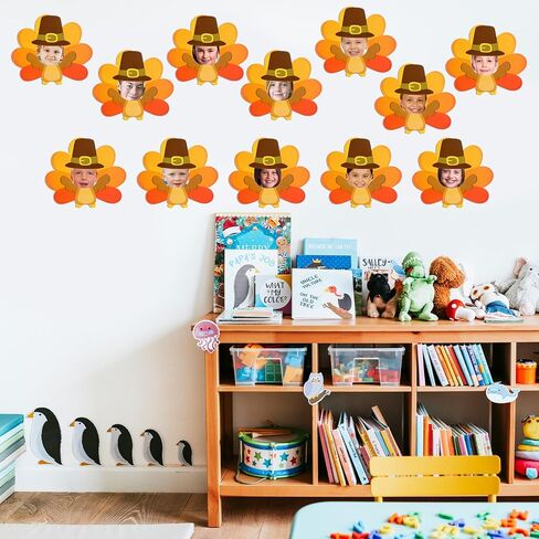 Poen 24 Pcs Thanksgiving Turkey Cutouts Autumn Paper Thanksgiving Cut Outs Mask with 100 Pcs Glue Points Fall Bulletin Board Decor for Harvest DIY Craft Art Photo School Home Party Favor in Saudi Arabia